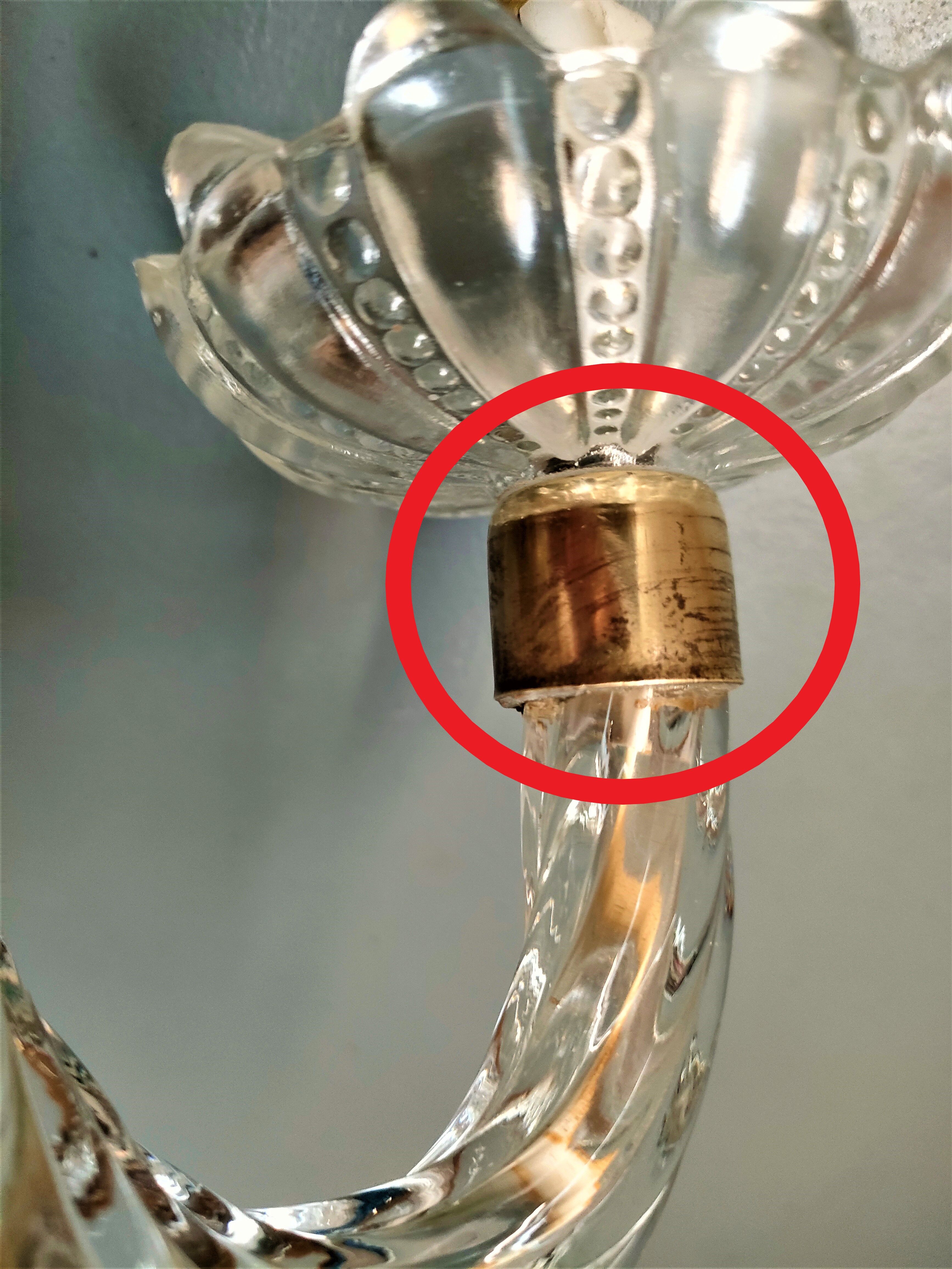 Small Venetian chandelier, three-burner twisted blown glass 1950s - Brass, Glass