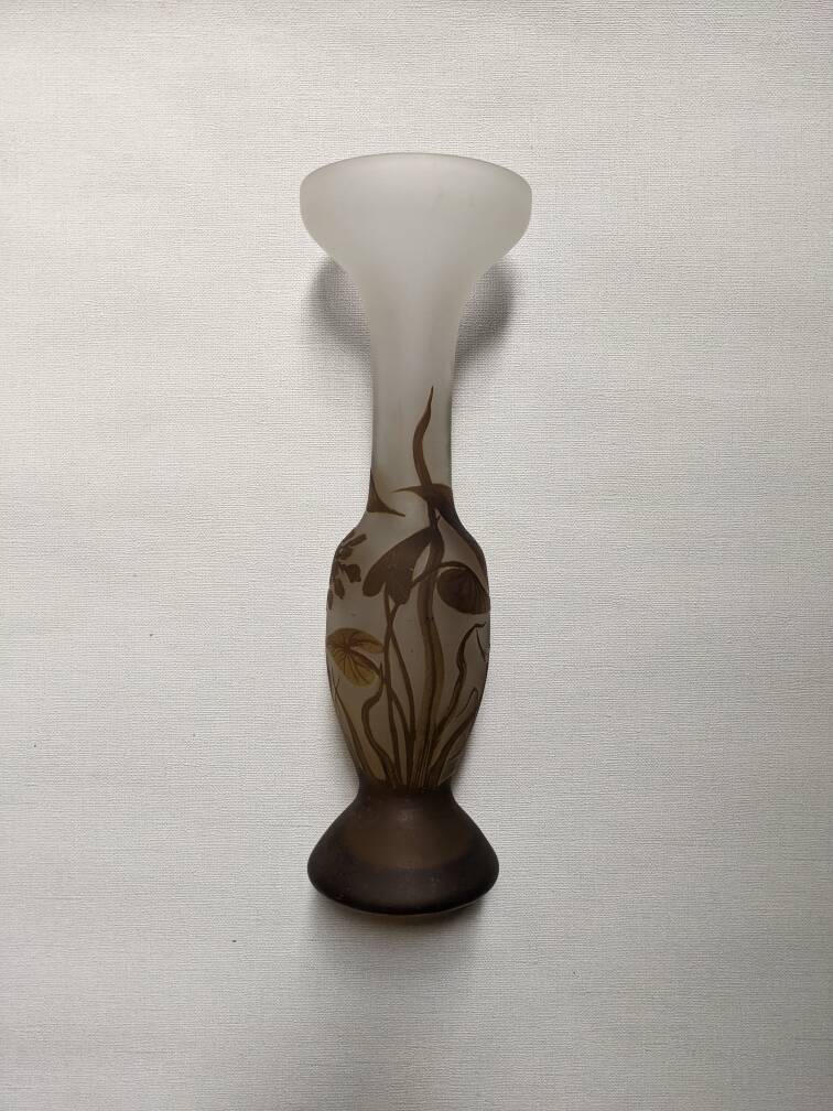 Art Deco glass paste vase signed Macau, Gallé inspiration, plant decoration