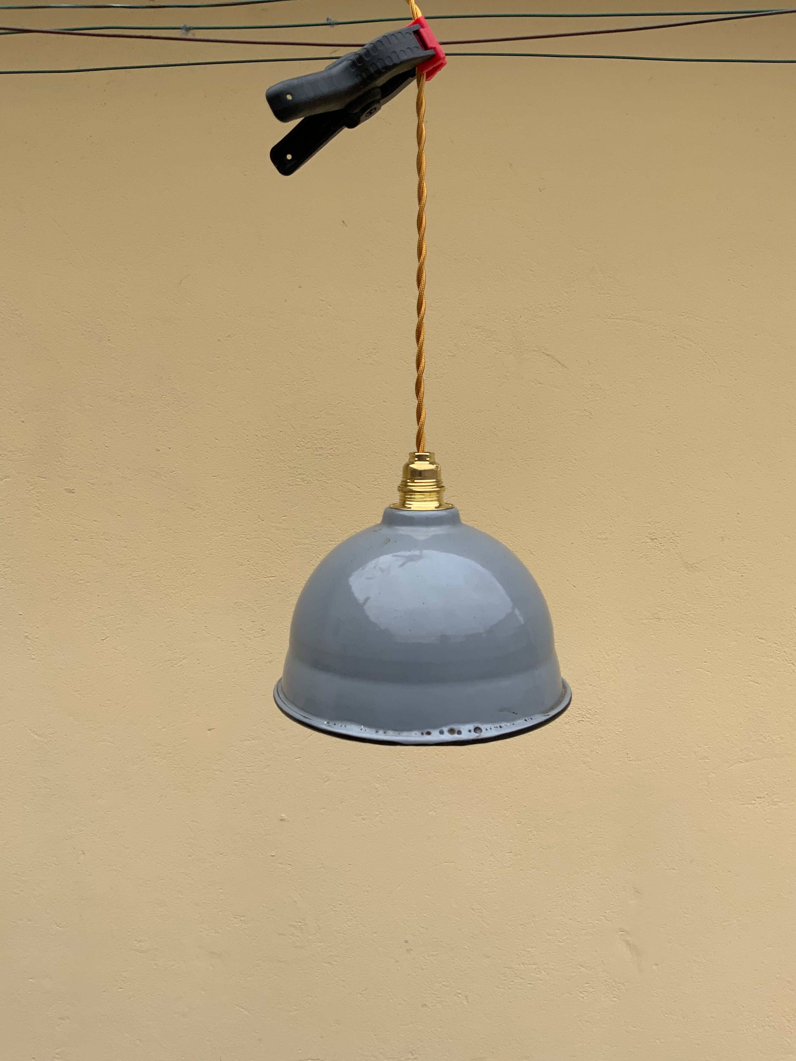 Domed dome suspension in gray and white enamelled sheet metal 18th new electrification
