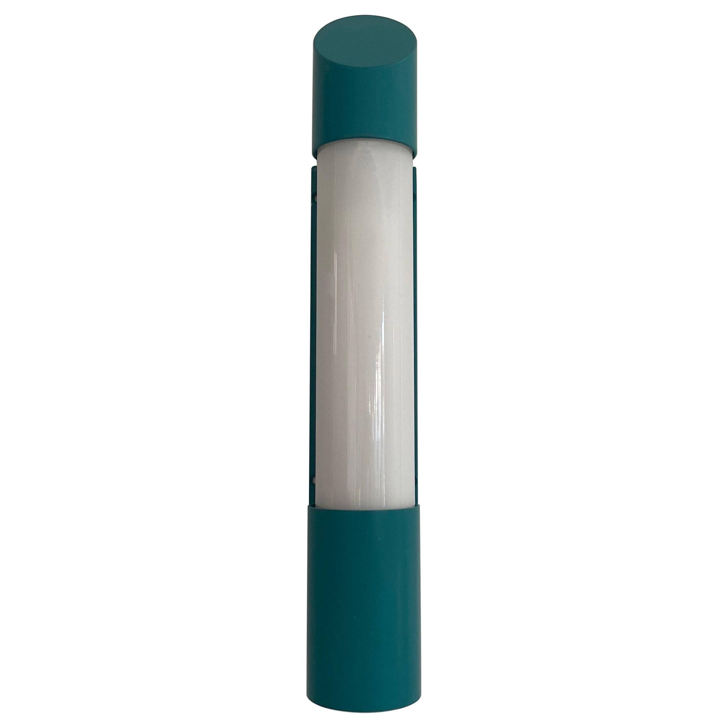 Simple cylindrical wall light in opal glass and turquoise metal, 1970s, Germany