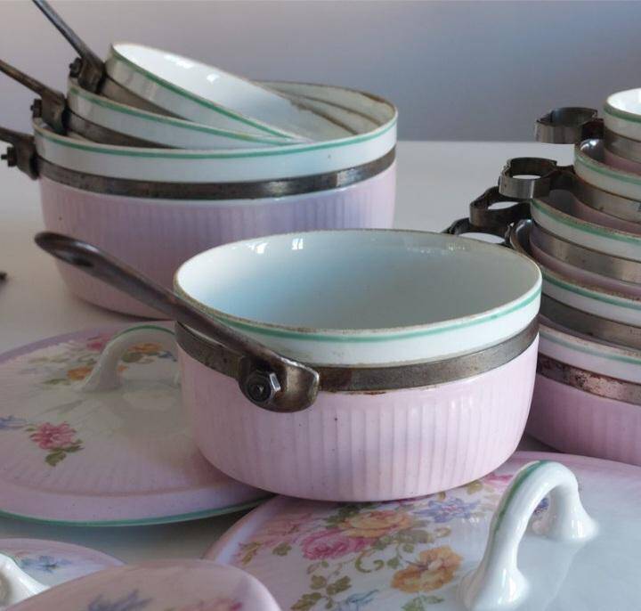 Lot of old porcelain casseroles flowers wall decoration