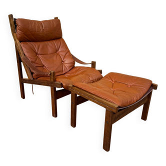 Fauteuil vintage « Hunter » avec ottoman par Torbjørn Afdal, années 1960, Norvège
