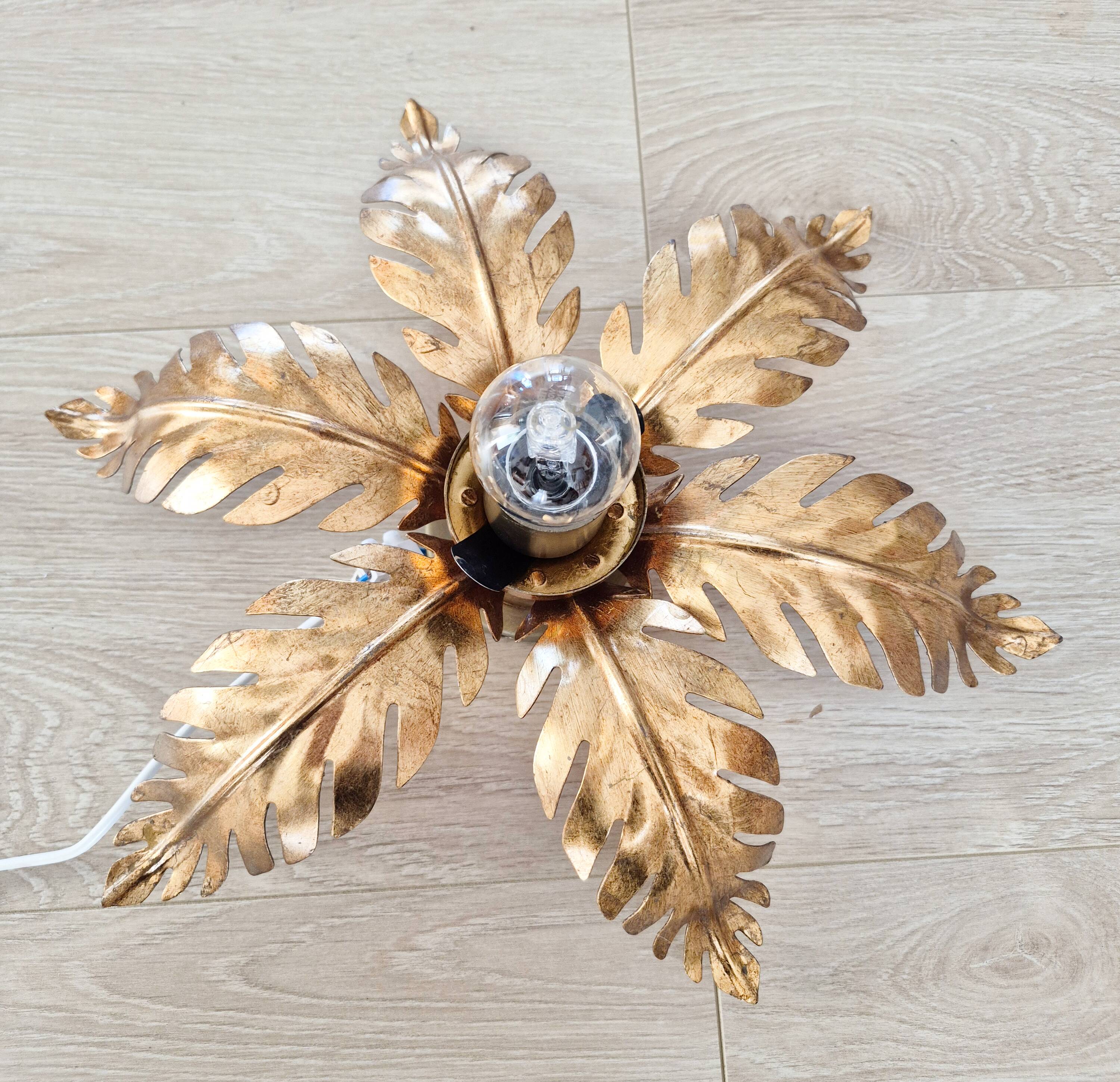 Ceiling light, pendant, chandelier, vintage golden sun lamp.