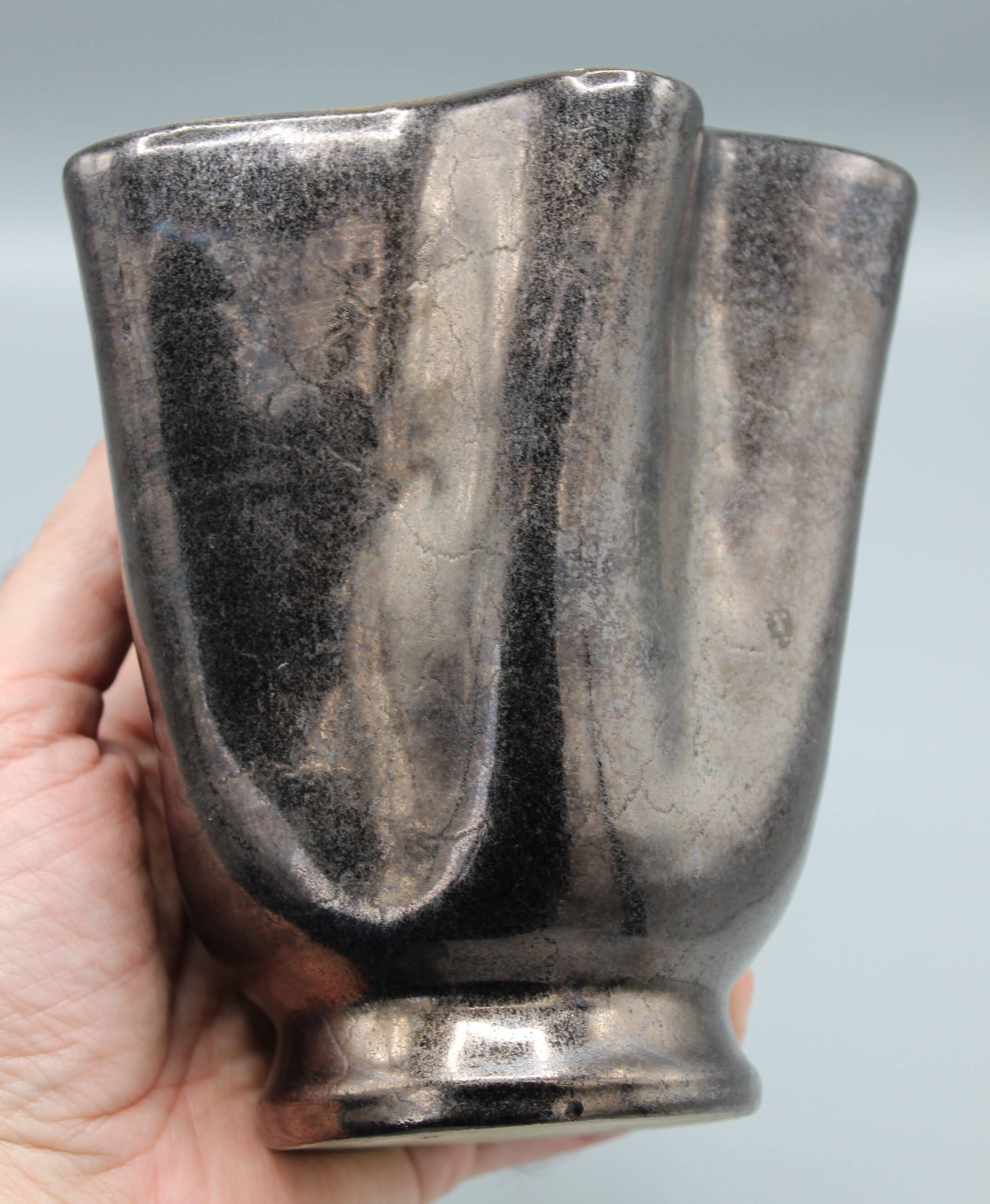 Vintage yellow and black ceramic vase design 50s 60s