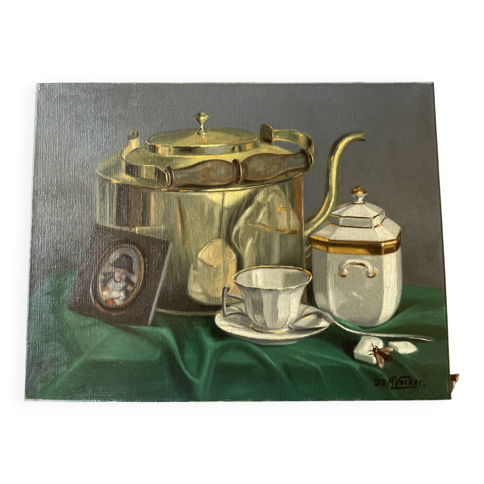 Oil painting on canvas jb maurice vecker (1896-1998) still life