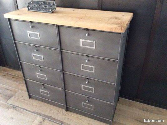 Ronéo industrial wood and metal 8-door cabinet