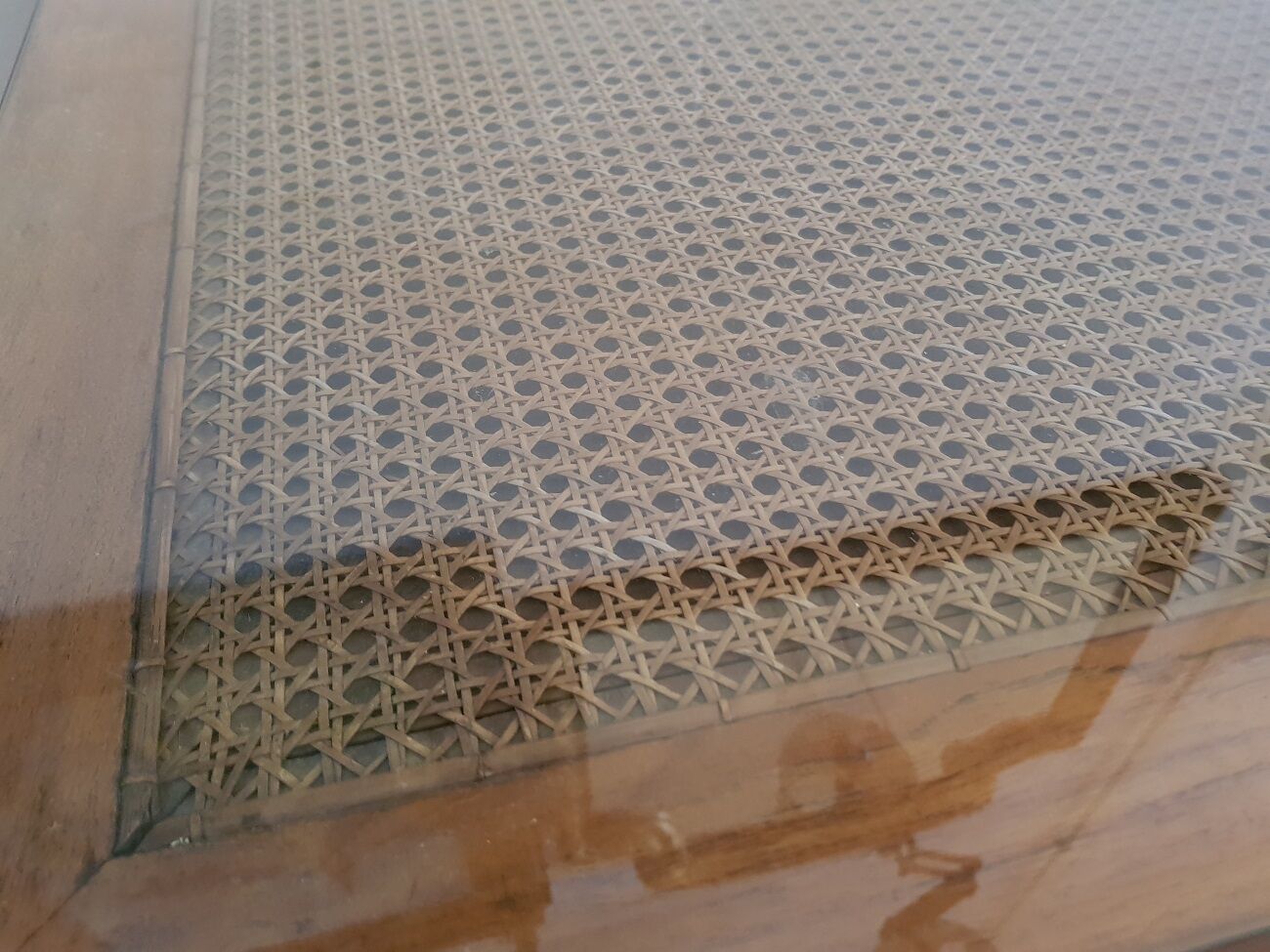 20th century colonial style teak wood coffee table with webbing