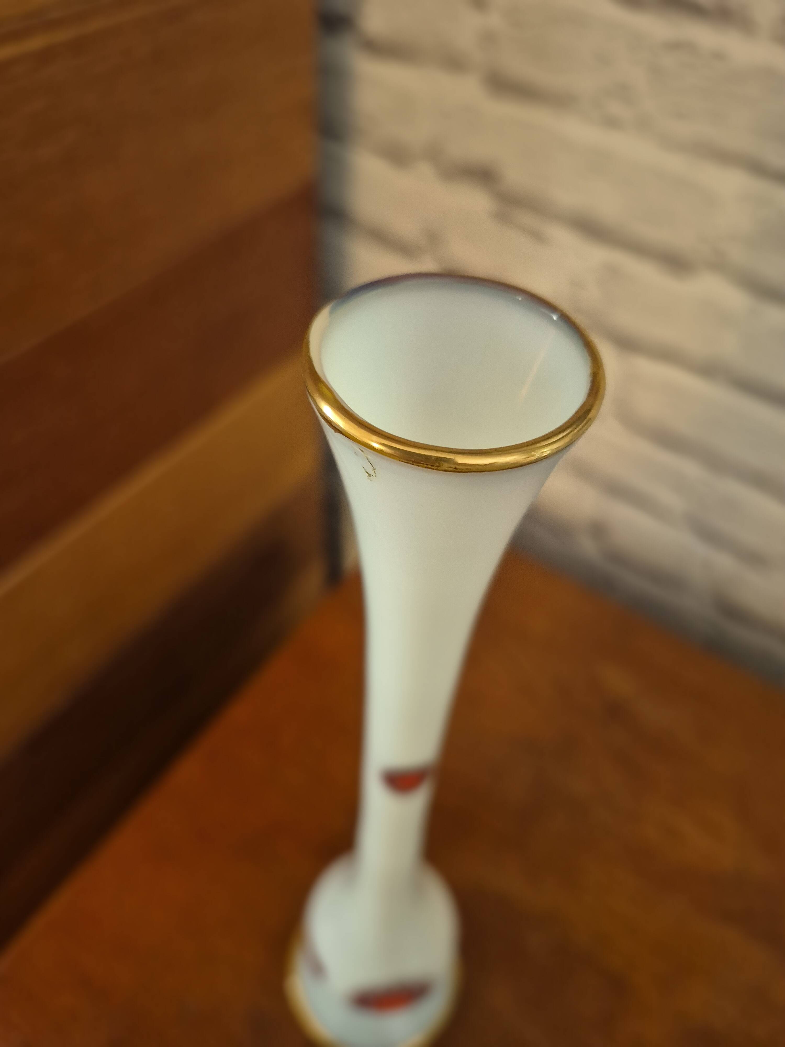 Large opaline vase decorated vintage 70s