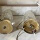 Pair of 1950s brass and glass bedside lamps