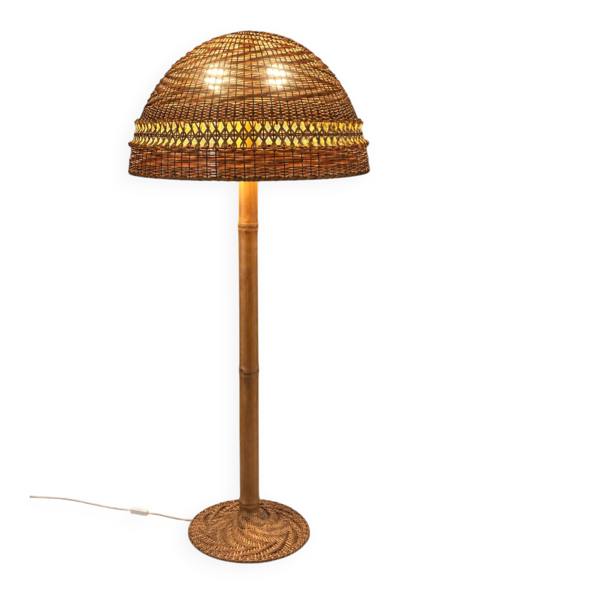 Bamboo and woven rattan floor lamp France 1970