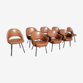 Ensemble de 6 fauteuils et 2 chaises en cuir de conférence Knoll