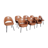 Set of 6 chairs and 2 knoll conference leather chairs