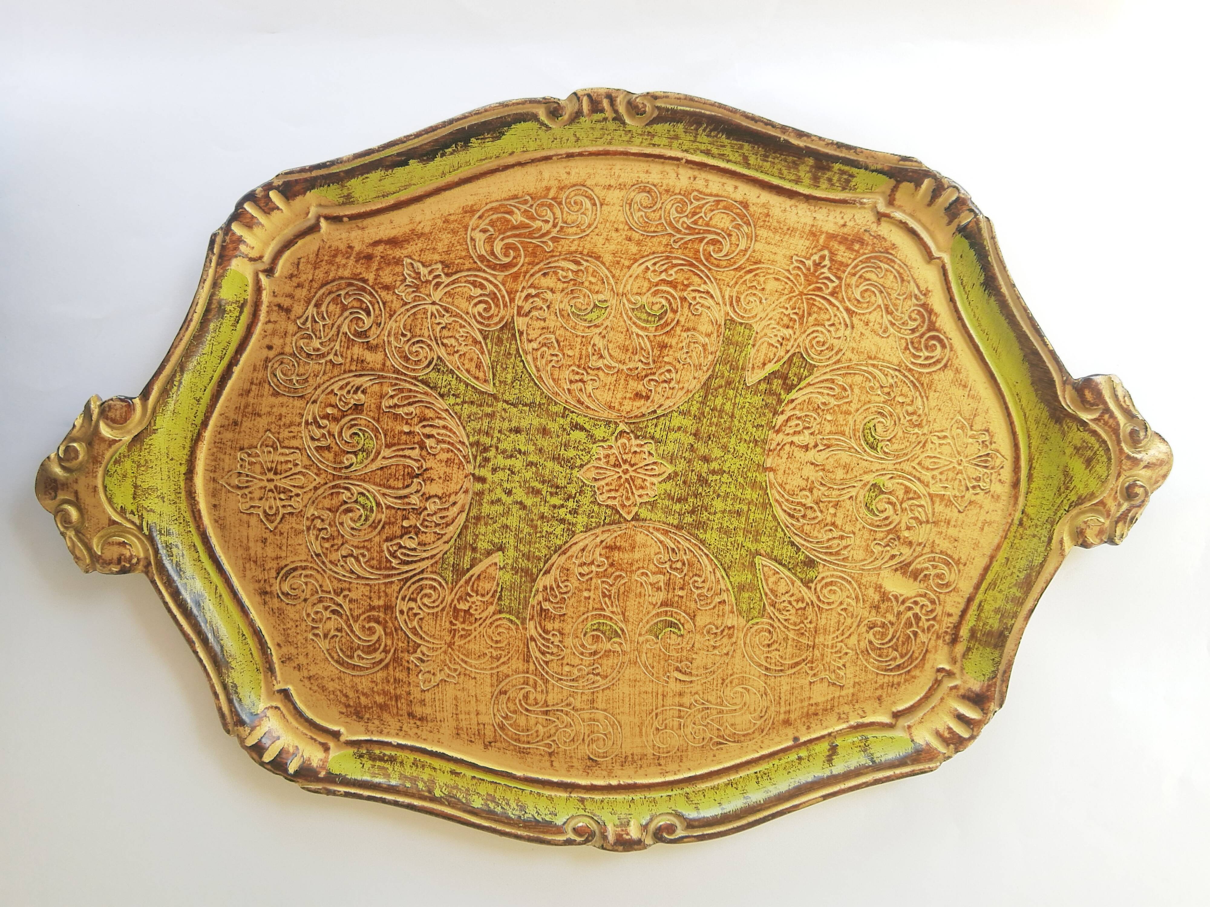 Vintage Italian carved wooden tray