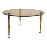 Table basse ronde en verre et laiton, 1960