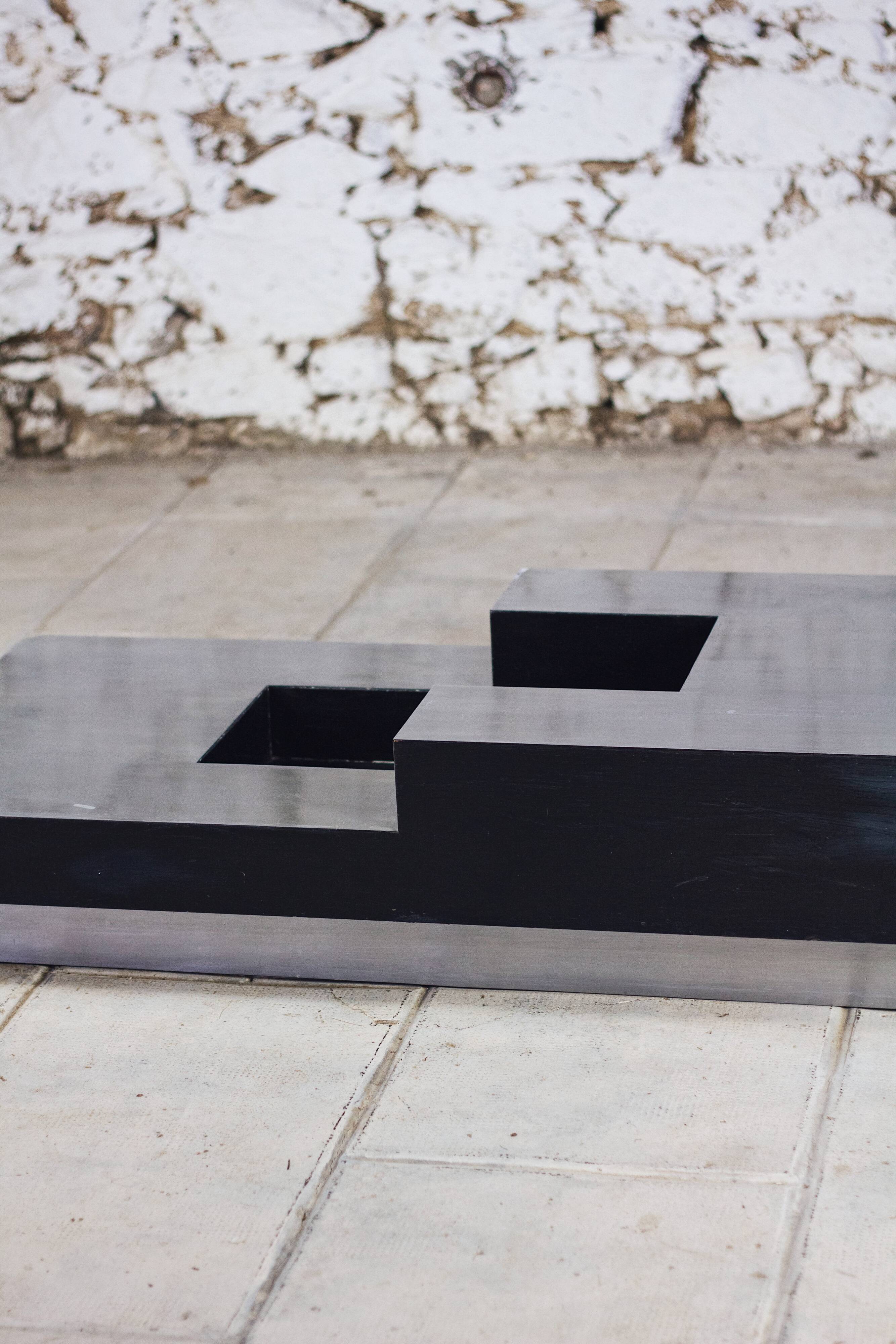 wood and steel bar coffee table, 1980