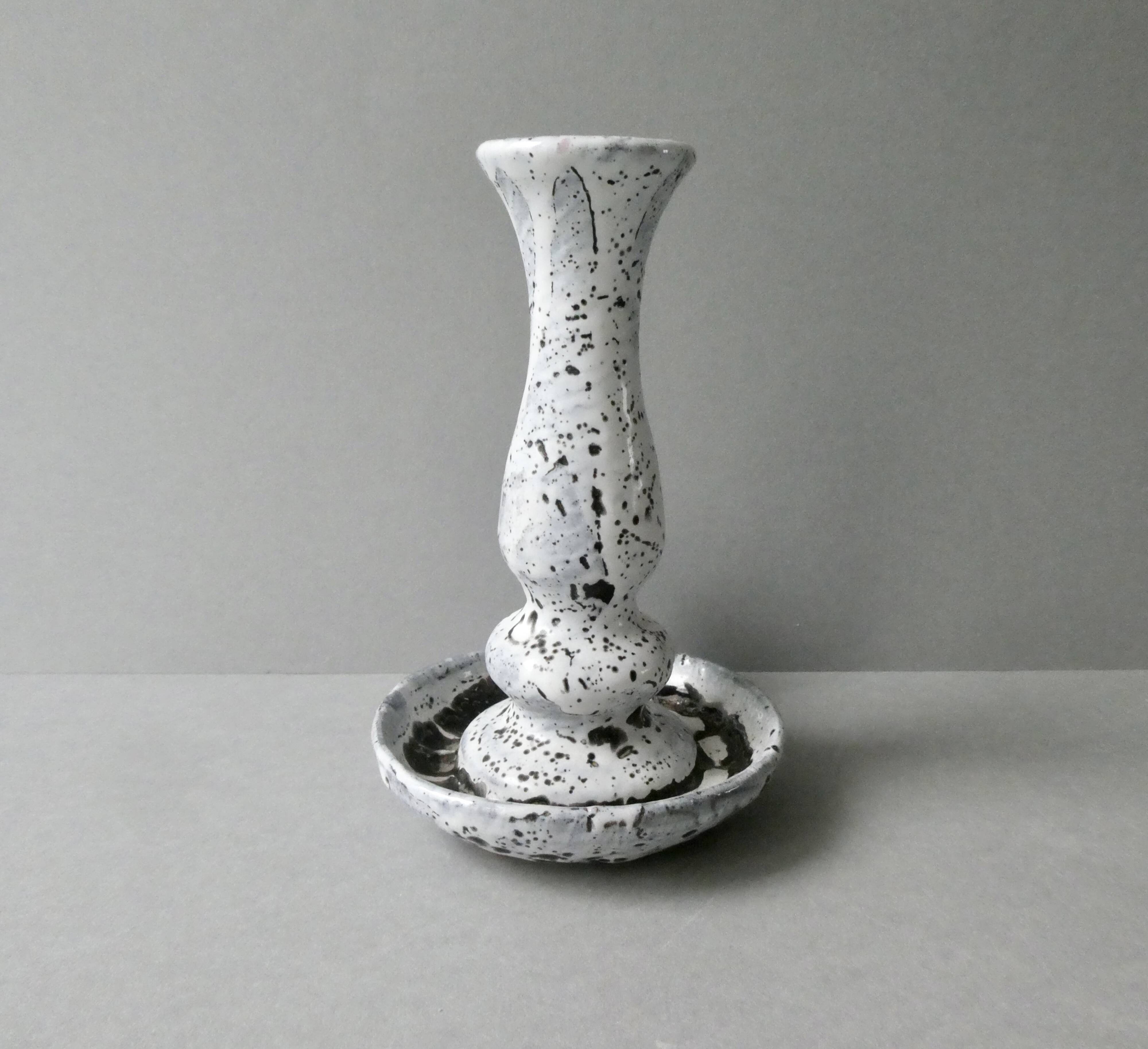 Cellar rat candle holder in white enamel stoneware, 60s-70s