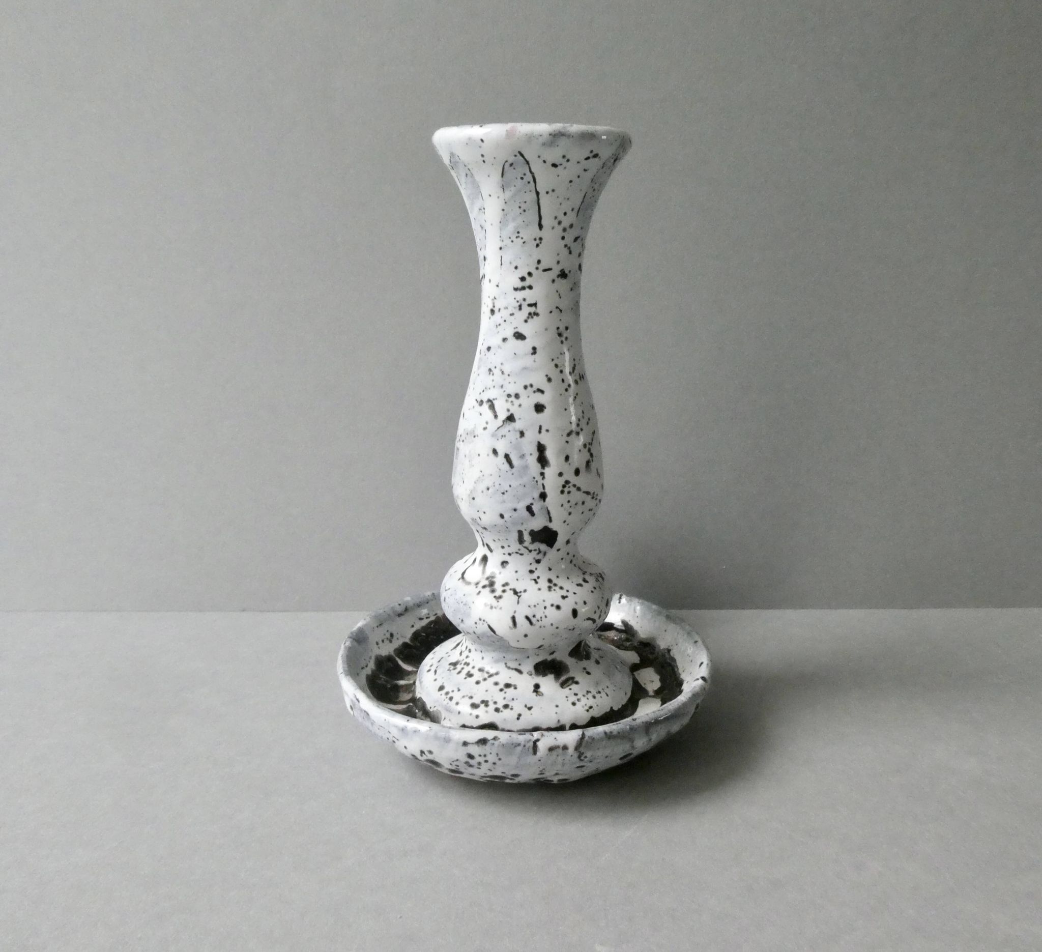 Bougeoir rat de cave en grès émail blanc, années 60-70