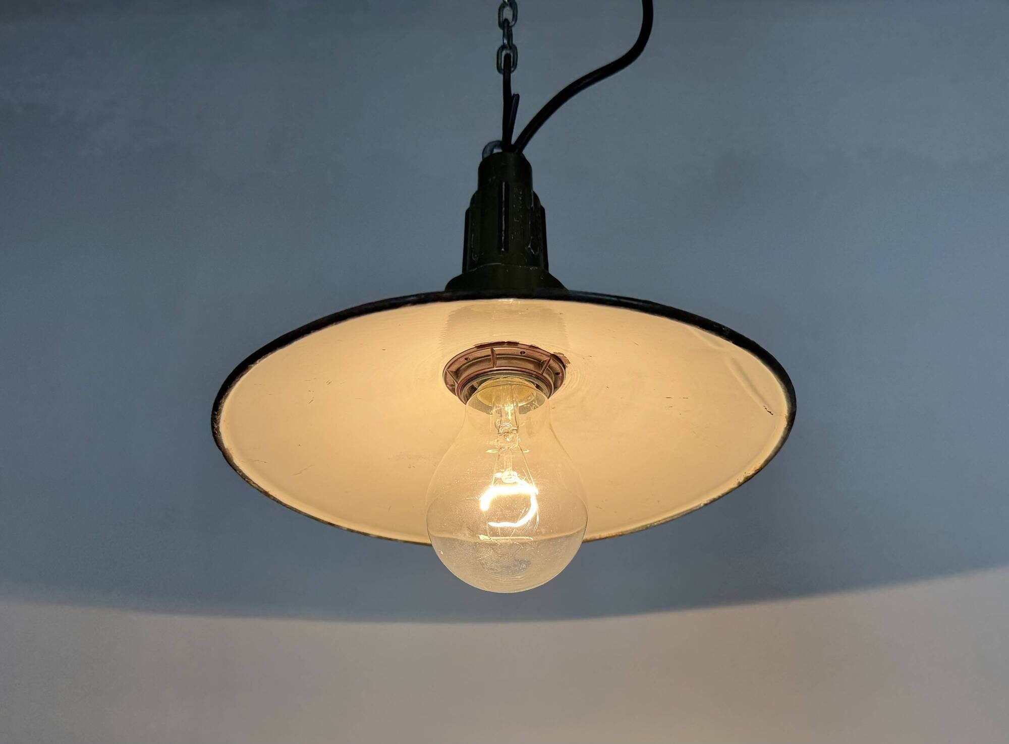 Industrial Blue Enamel Military Pendant Lamp with Cast Aluminium Top, 1960