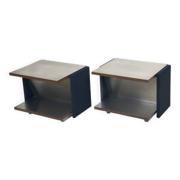 Pair of Vintage Italian Stainless Steel-Clad Side Tables, 1970s