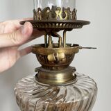 Antique french oil lamp, 19th century rouge griotte marble and patinated bronze base