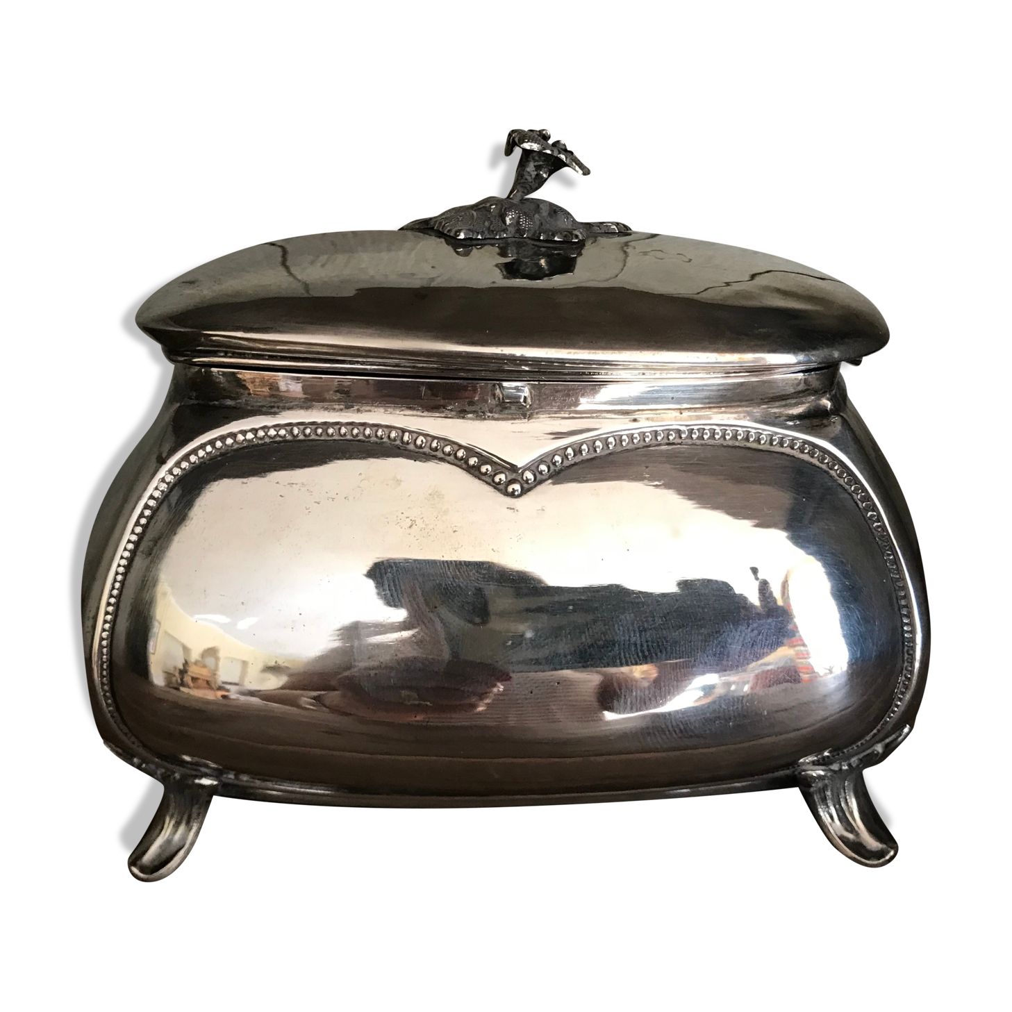 Antique jewelry box silver metal