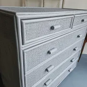 Vintage grey wood and rattan chest of drawers