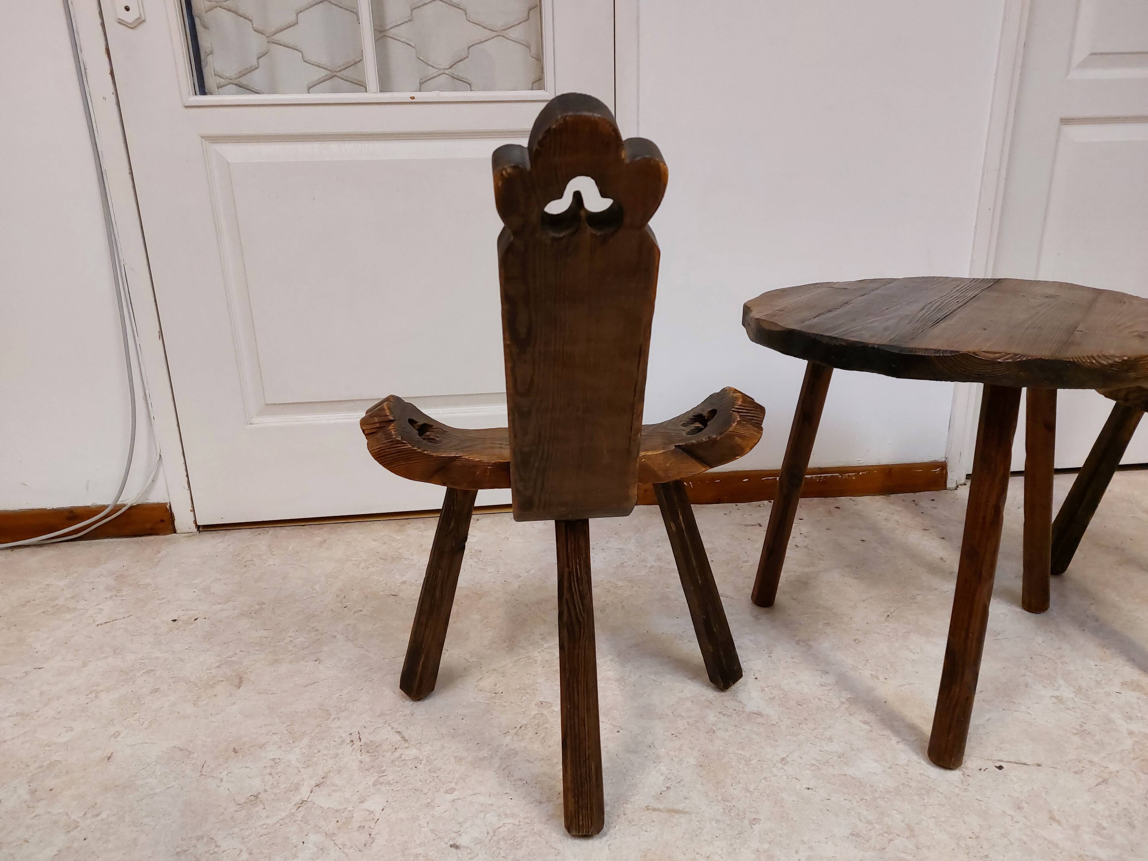 Coffee set coffee table and tripod low chairs - Spanish brutalist design - 1950s