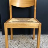 6 wooden and straw chairs from the 70s