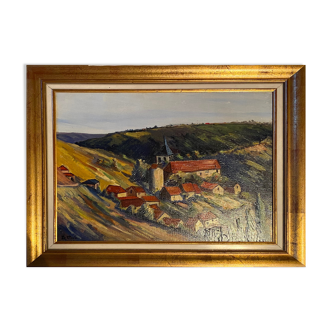 HST painting "Countryside landscape with village" signed G. Etave