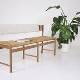 Modernist bench, mulched seat.