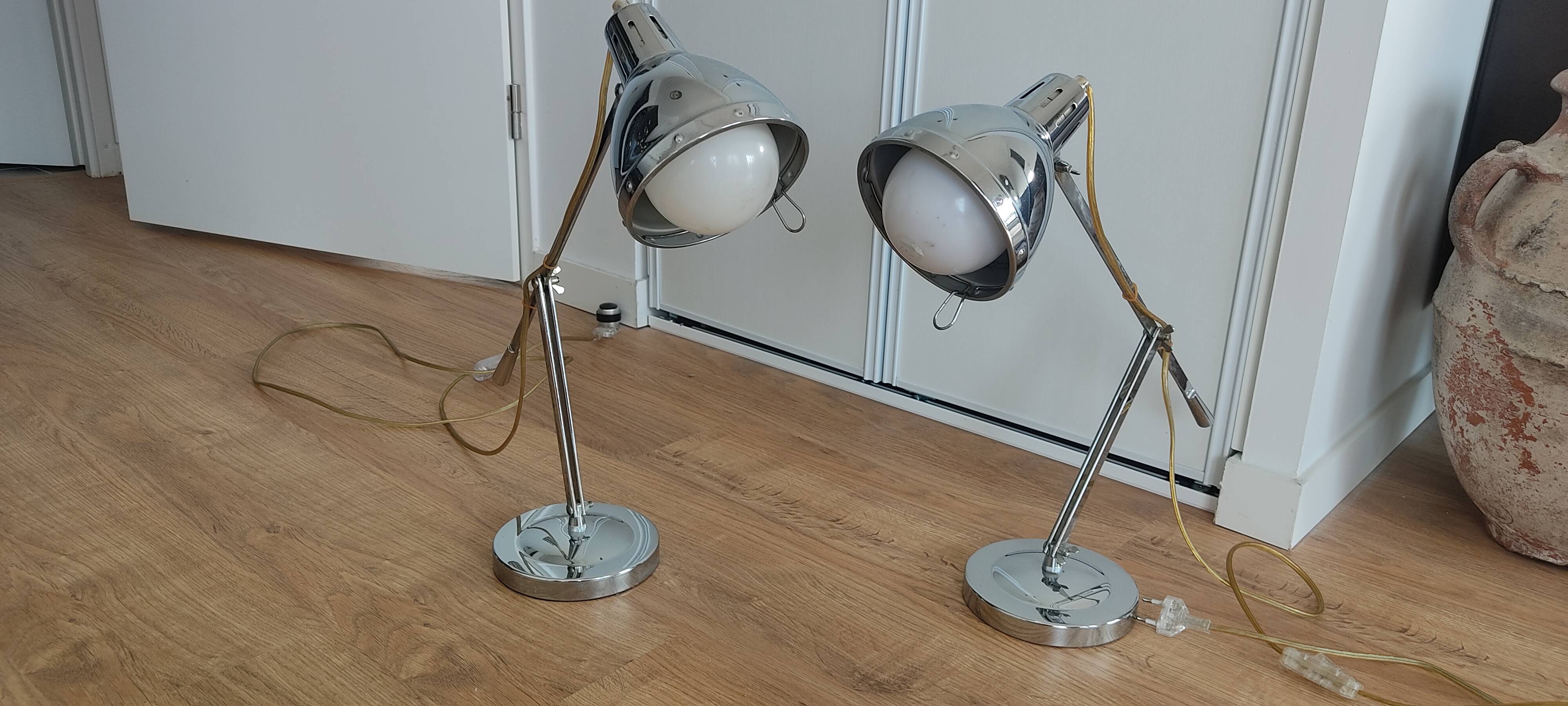 Pair of chrome lamps