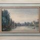 Watercolor painting 1872 "Riverside with fisherman" signed to decipher