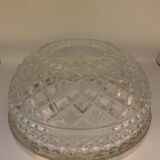 Chiseled glass (crystal?) salad bowl with silver metal edge