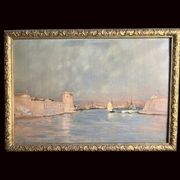 Allegre raymond, oil on canvas port of marseille signed dated 19th century