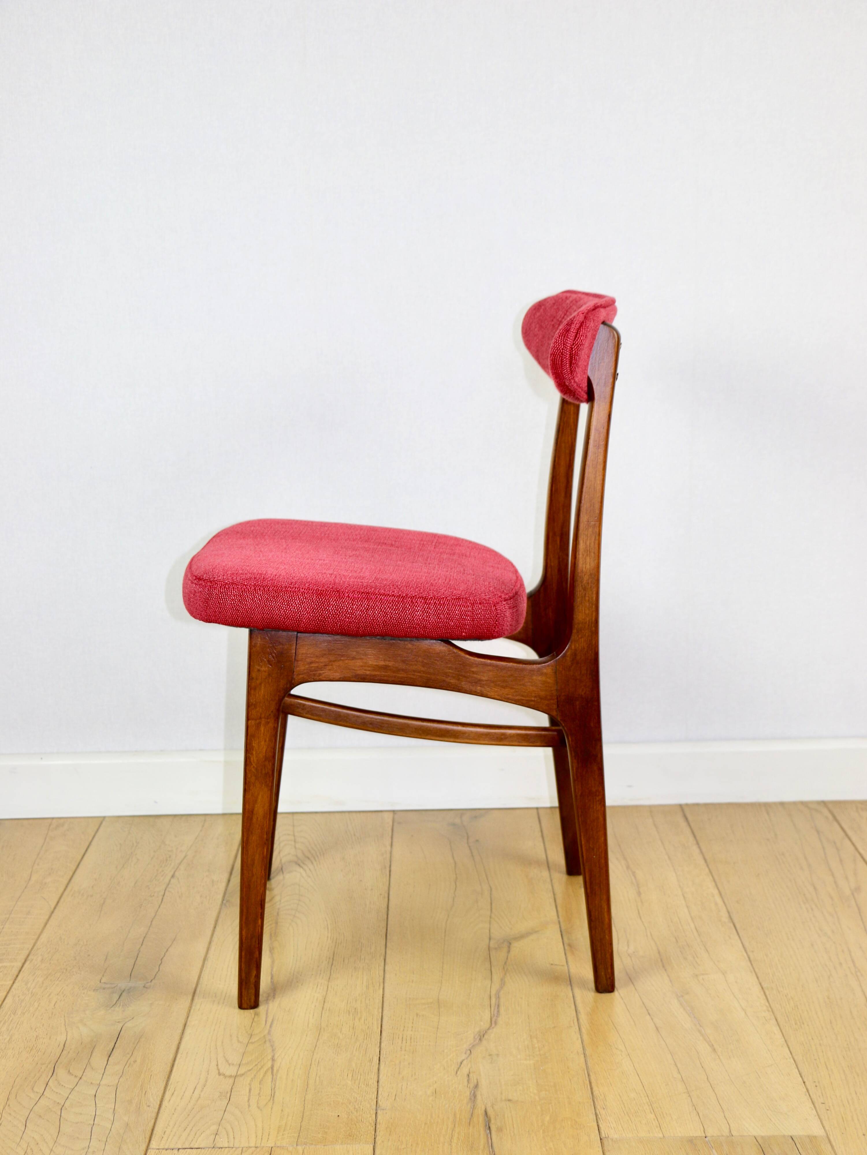 Vintage Hałas upholstered chair in raspberry strawberry vintage colour