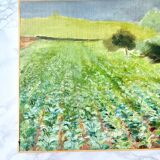 Oil on canvas countryside landscape under a stormy sky