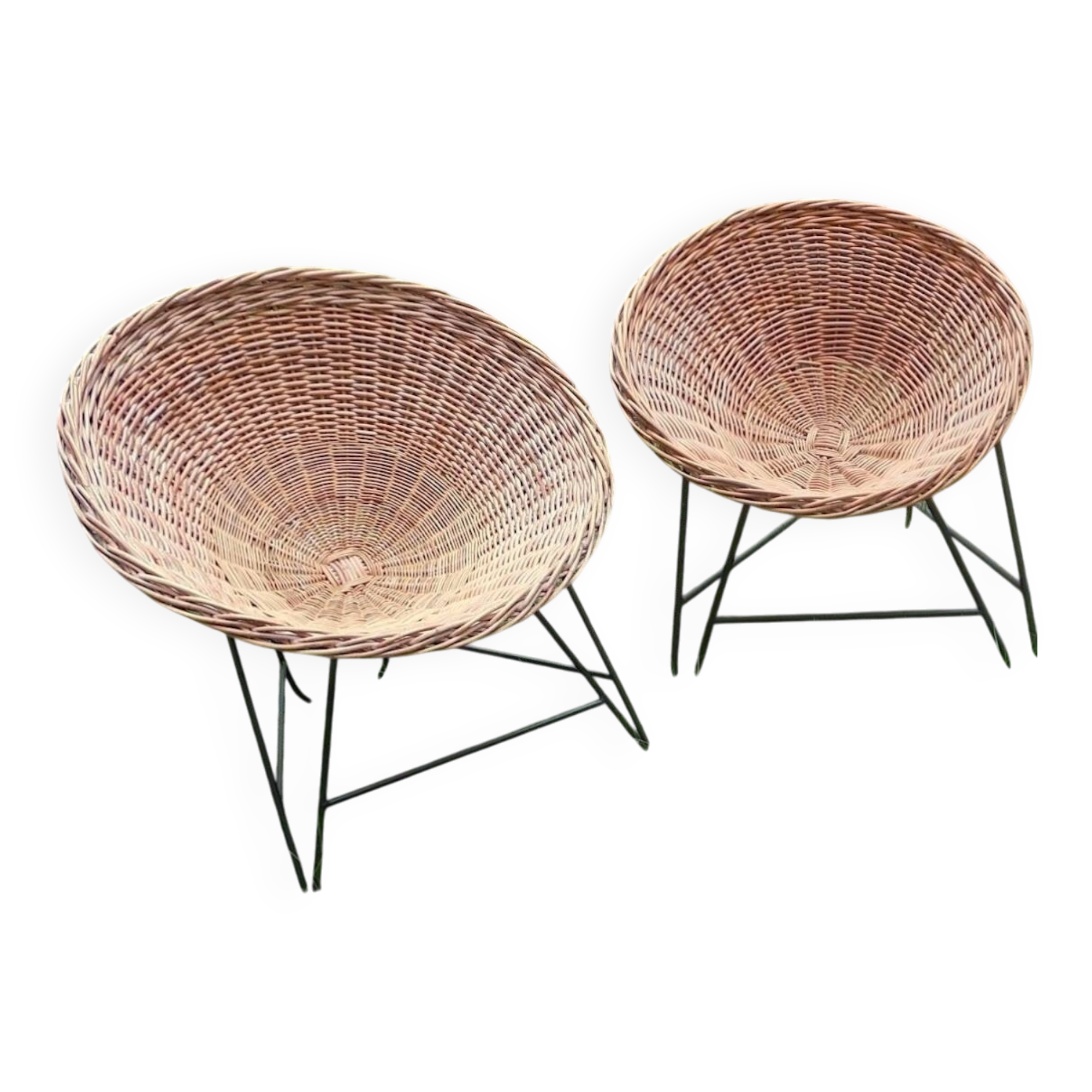 Pair of mid century bamboo and iron pod chairs, 1960s