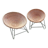 Pair of mid century bamboo and iron pod chairs, 1960s