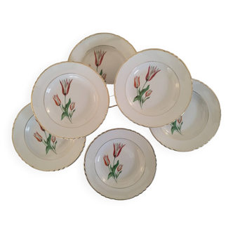 Assiettes creuses anciennes faïence moulin des loups orchies modèle tulipe vintage