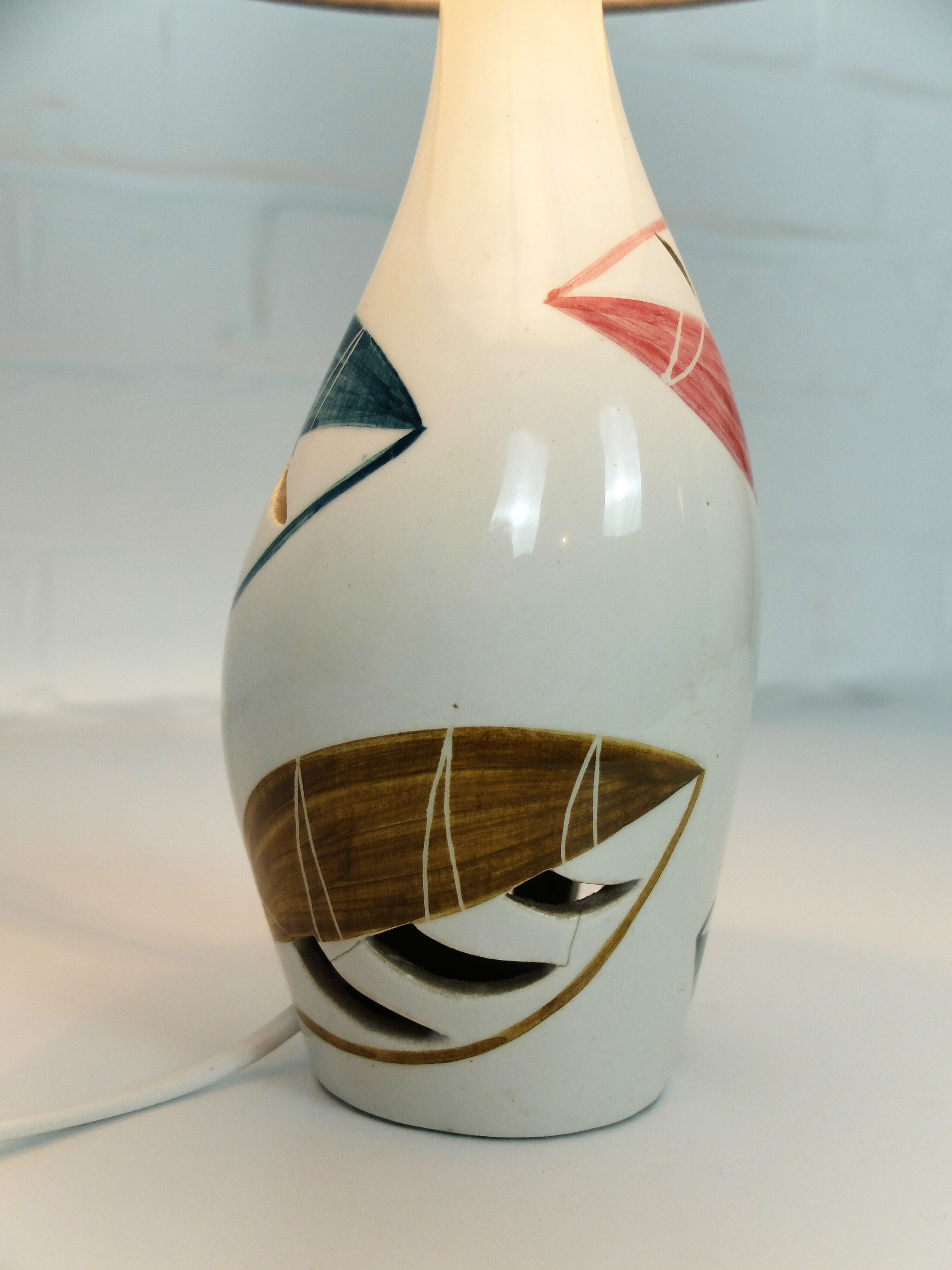 Hand painted ceramic table lamp, Mid-Century, Italy 1950s