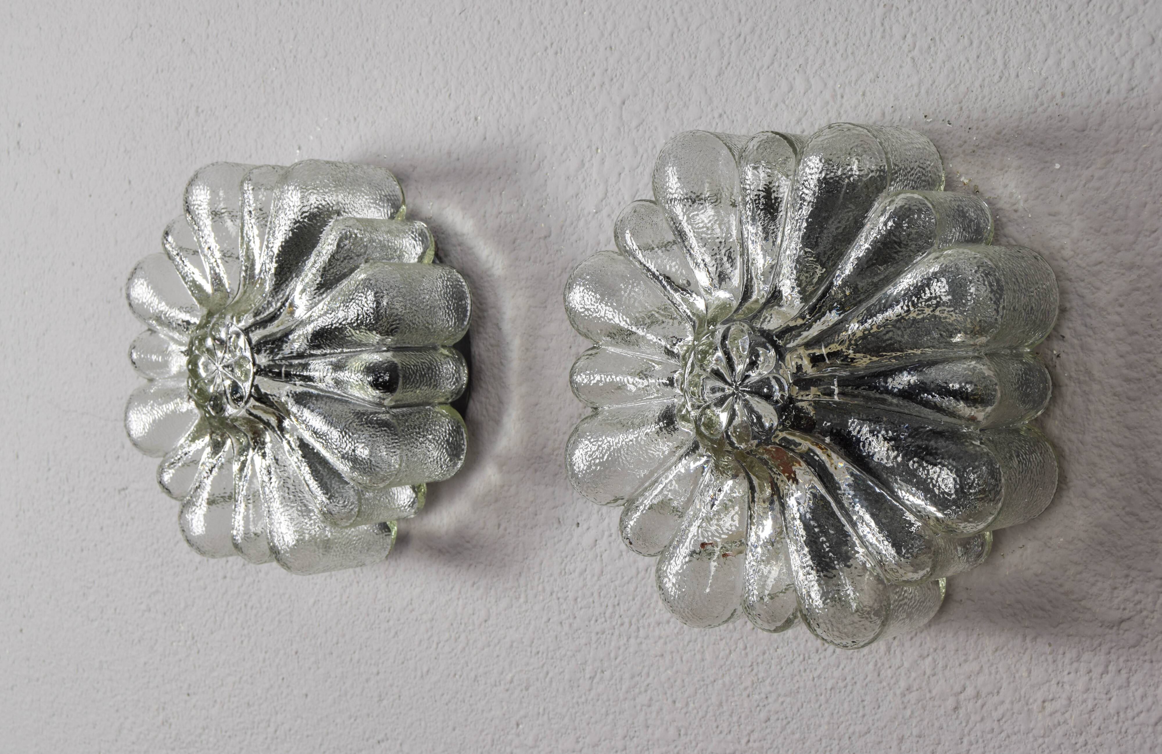 Mid Century Modern Germany Cut Glass Flush Mount Set 60s Bubble Flower Set
