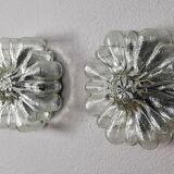 Mid Century Modern Germany Cut Glass Flush Mount Set 60s Bubble Flower Set