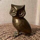 Statuette d’hibou, chouette en laiton dorée vintage