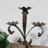 Brutalist candle holder folk art - wrought iron candlestick
