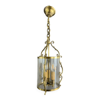 20th century brass and glass lantern pendant light