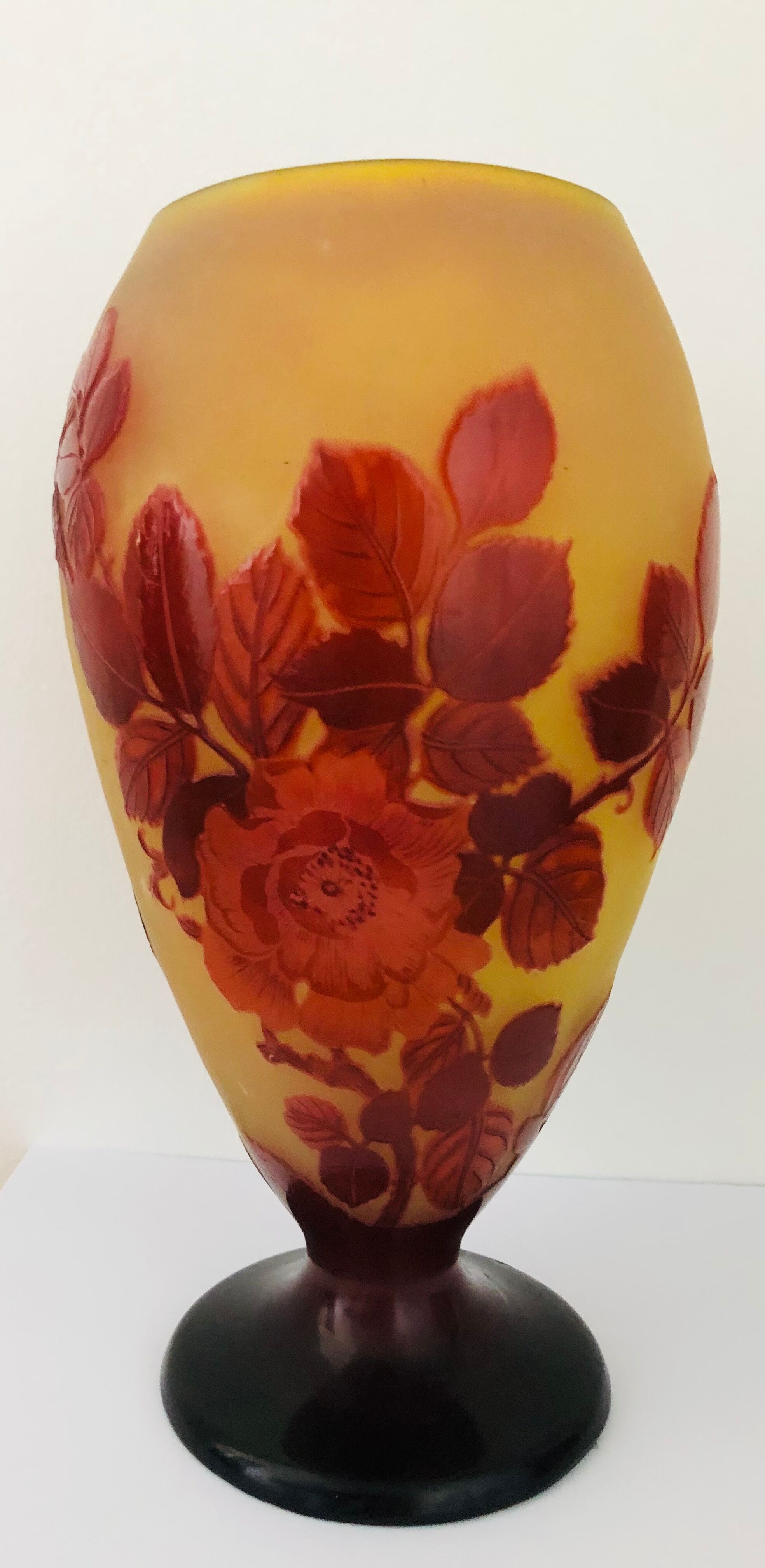 Gallé vase decorated with red roses