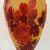 Gallé vase decorated with red roses