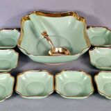 Antique Limoges green & gold porcelain dessert / cream service C593
