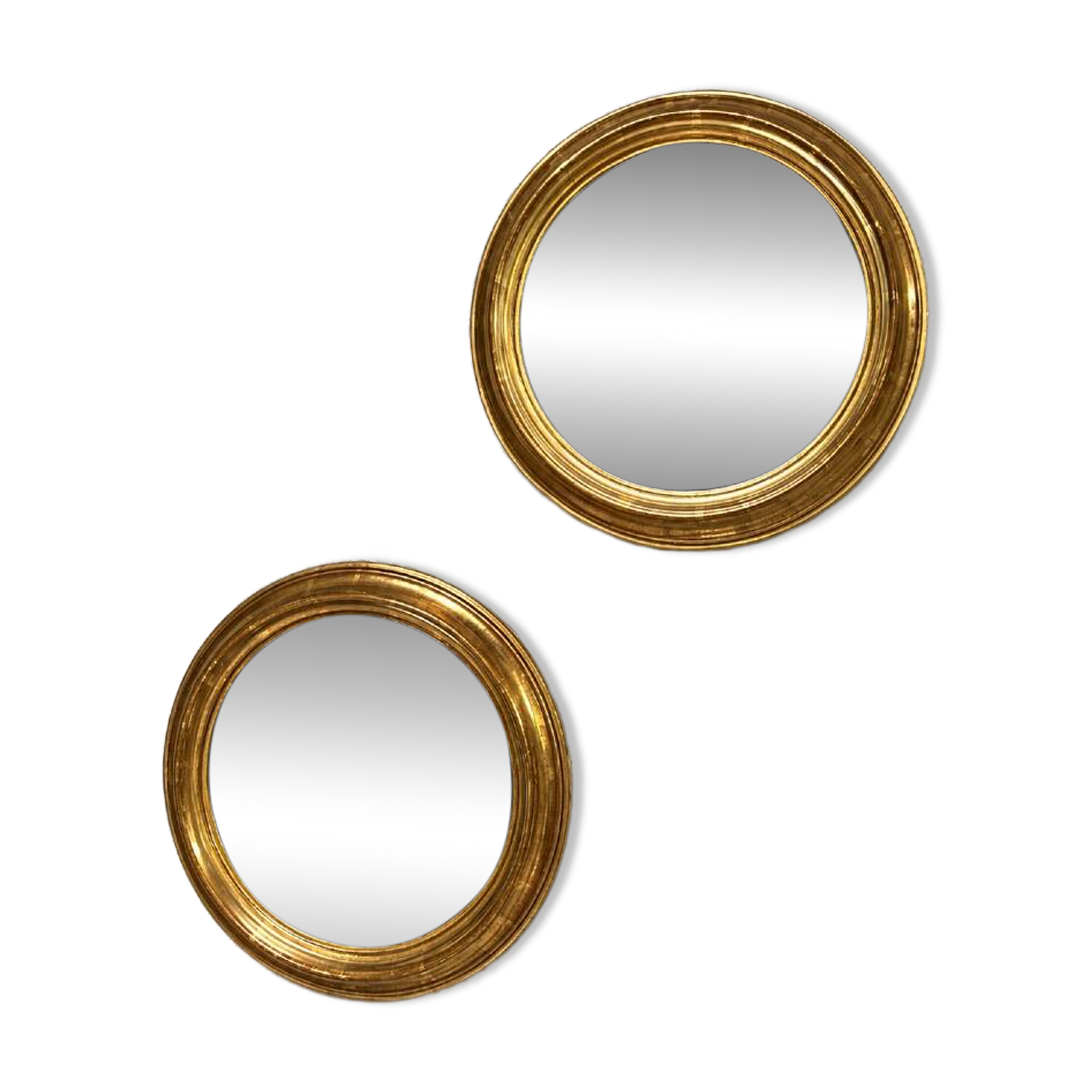 Paire de miroirs anciens 22,5cm de sorcière doré à la feuille d’or