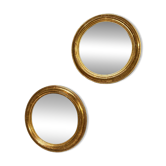 Paire de miroirs anciens 22,5cm de sorcière doré à la feuille d’or